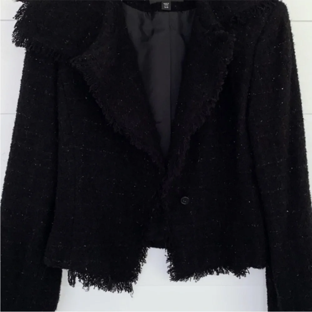 (20) Express Wool Blend Boucle Moto Jacket Black 5/6